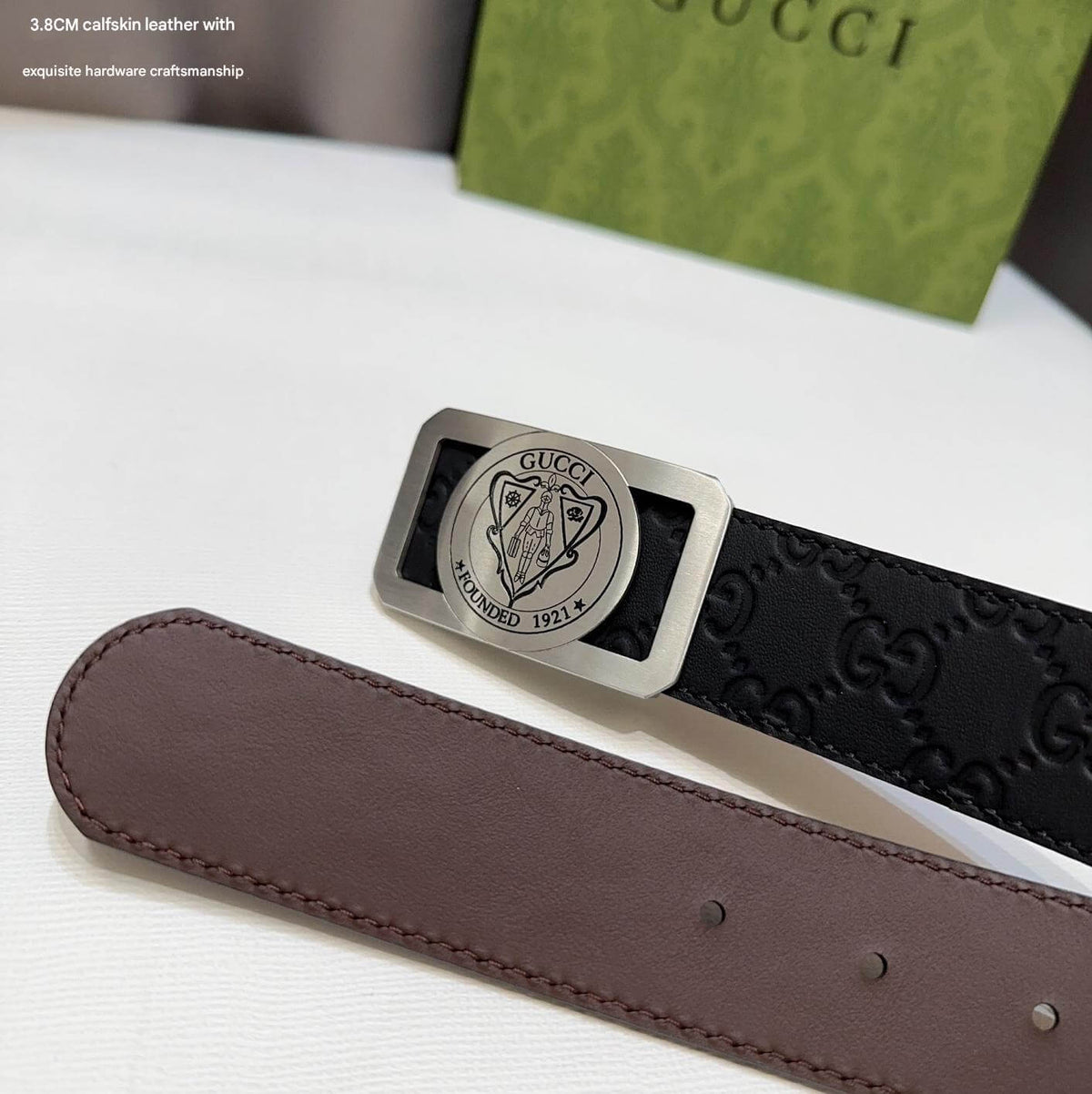 Gucci Signature Black Leather Belt with Silver-Tone Gucci Crest Plaque Buckle