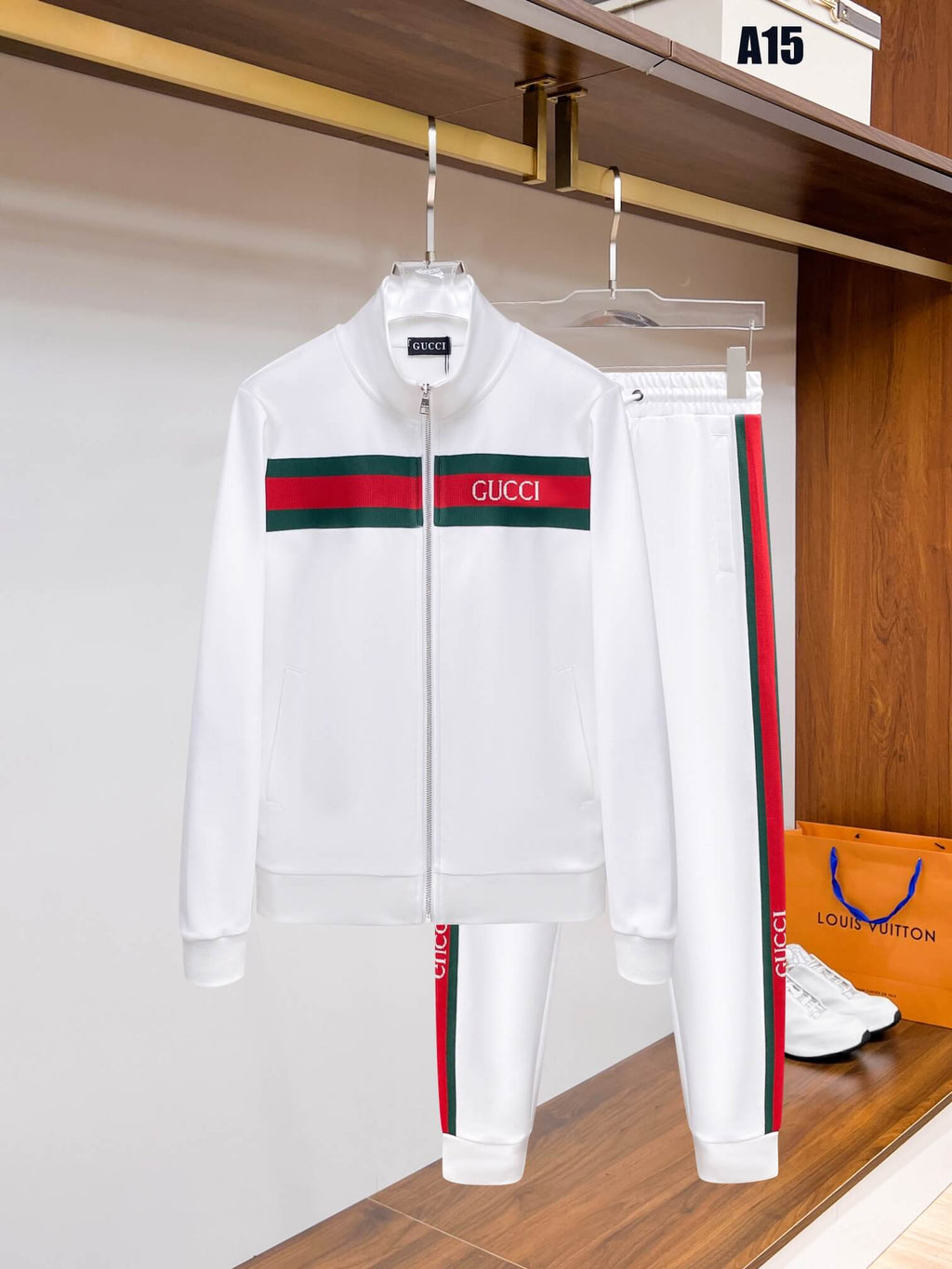 Gucci Web Stripe Technical Jersey Tracksuit White with Logo Chest Band