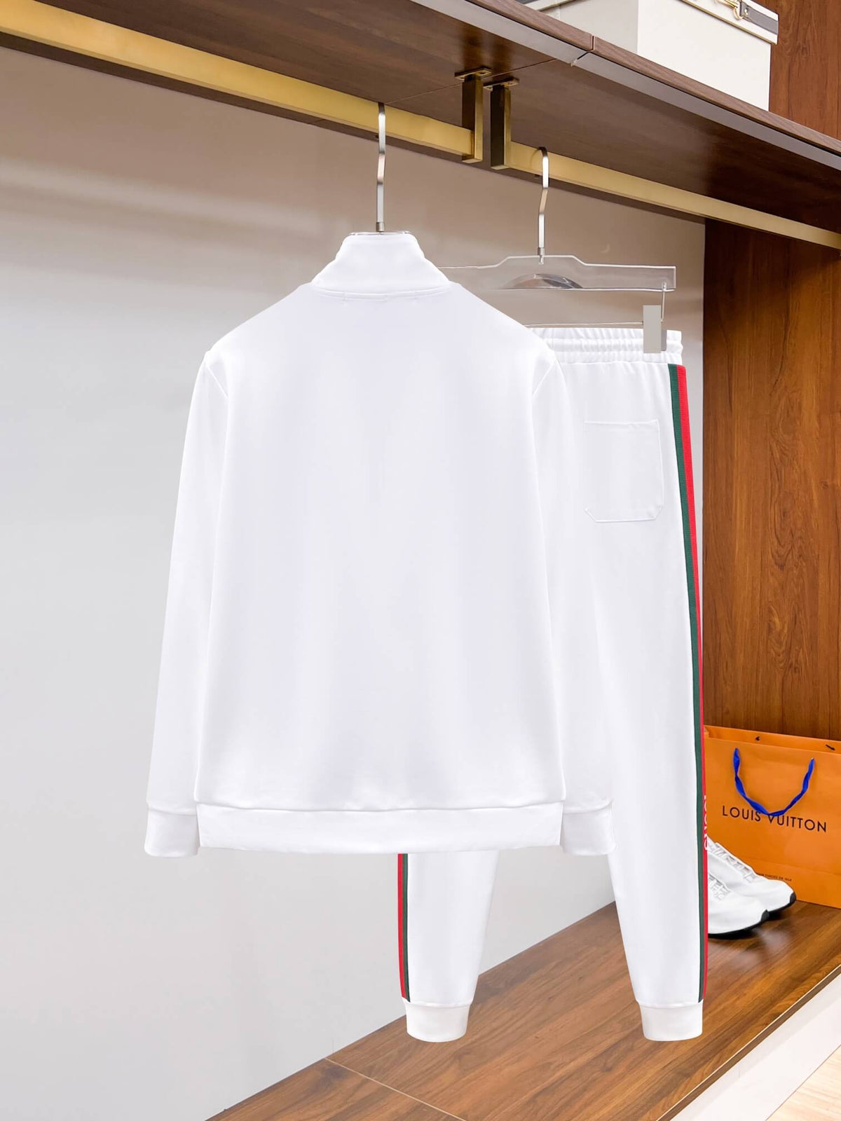 Gucci Web Stripe Technical Jersey Tracksuit White with Logo Chest Band