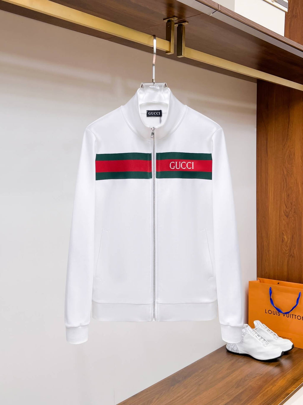 Gucci Web Stripe Technical Jersey Tracksuit White with Logo Chest Band