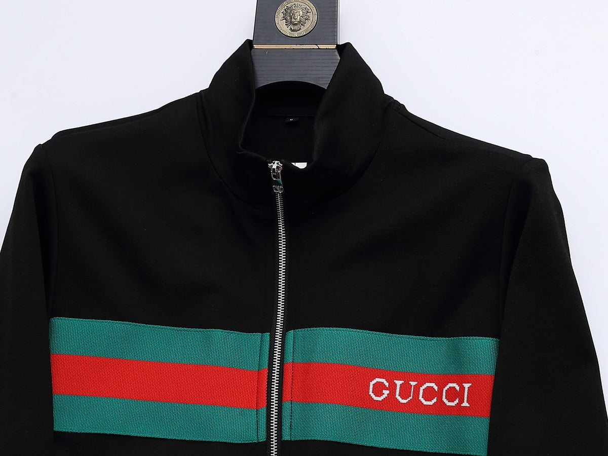 Gucci Web Stripe Tracksuit Set - Black Technical Knit Zip Jacket & Pants