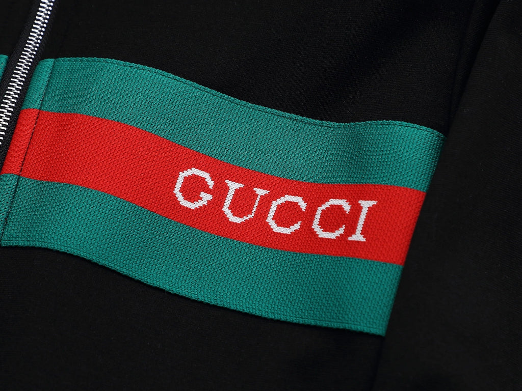 Gucci Web Stripe Tracksuit Set - Black Technical Knit Zip Jacket & Pants