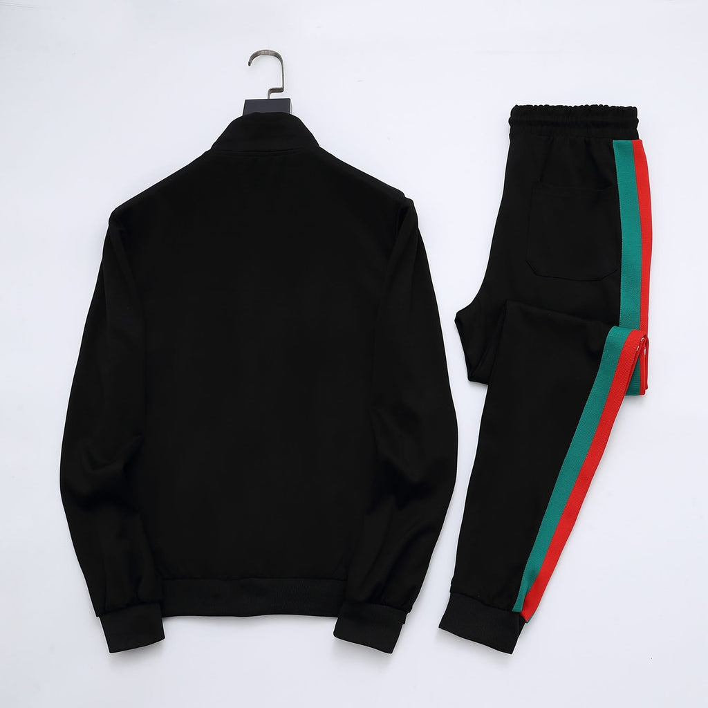 Gucci Web Stripe Tracksuit Set - Black Technical Knit Zip Jacket & Pants