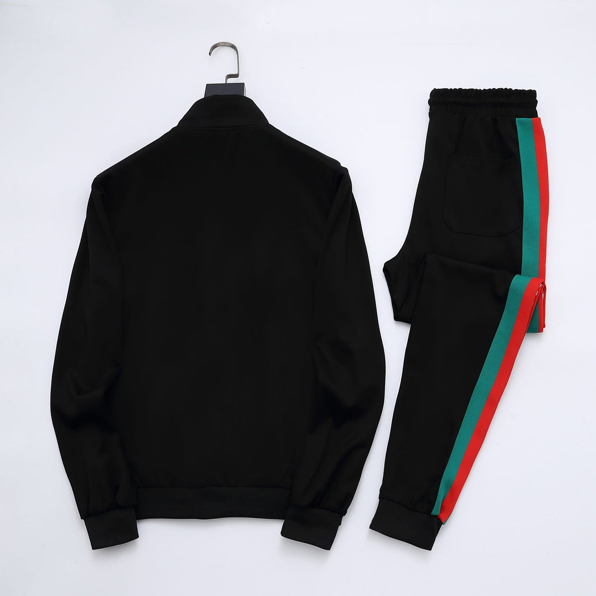 Gucci Web Stripe Tracksuit Set - Black Technical Knit Zip Jacket & Pants