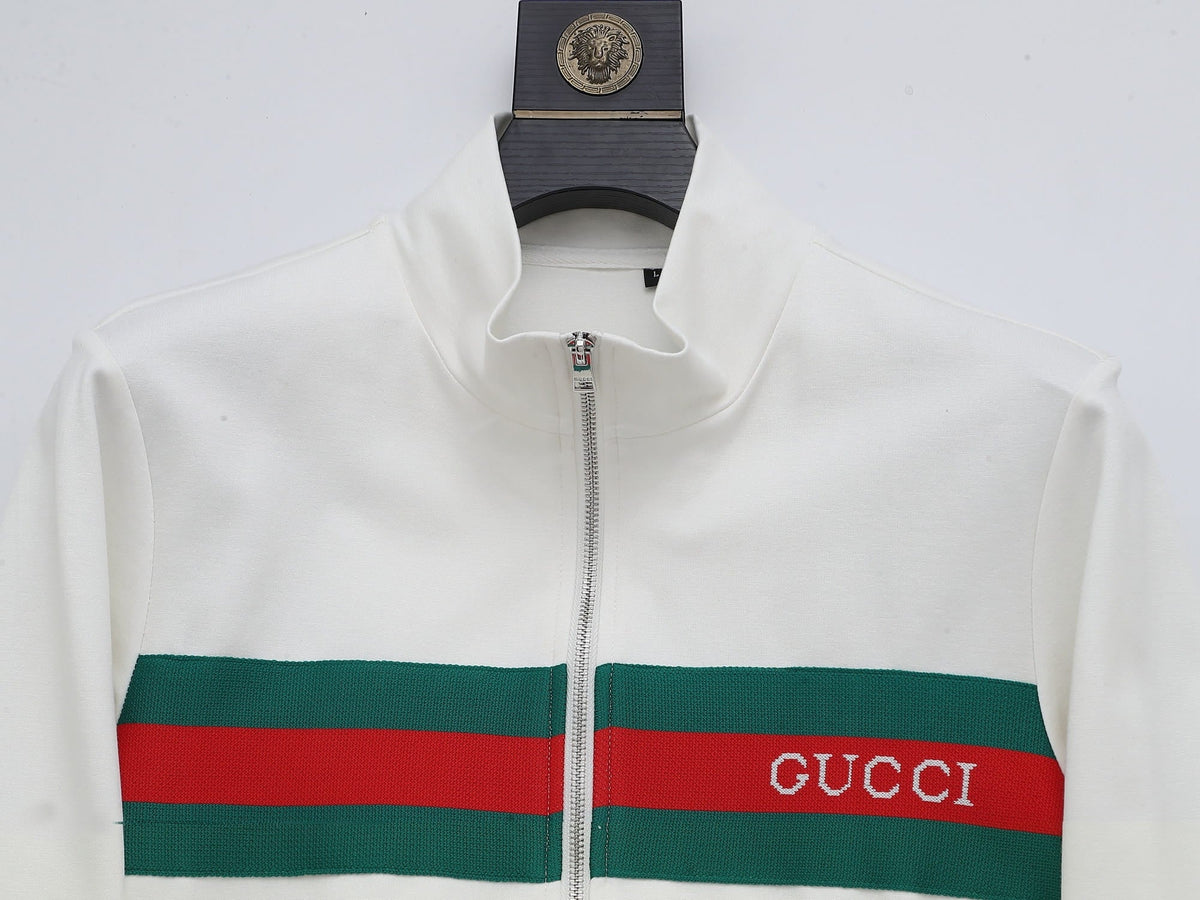 Gucci Web Stripe Tracksuit Set - White Technical Knit Zip Jacket & Pants