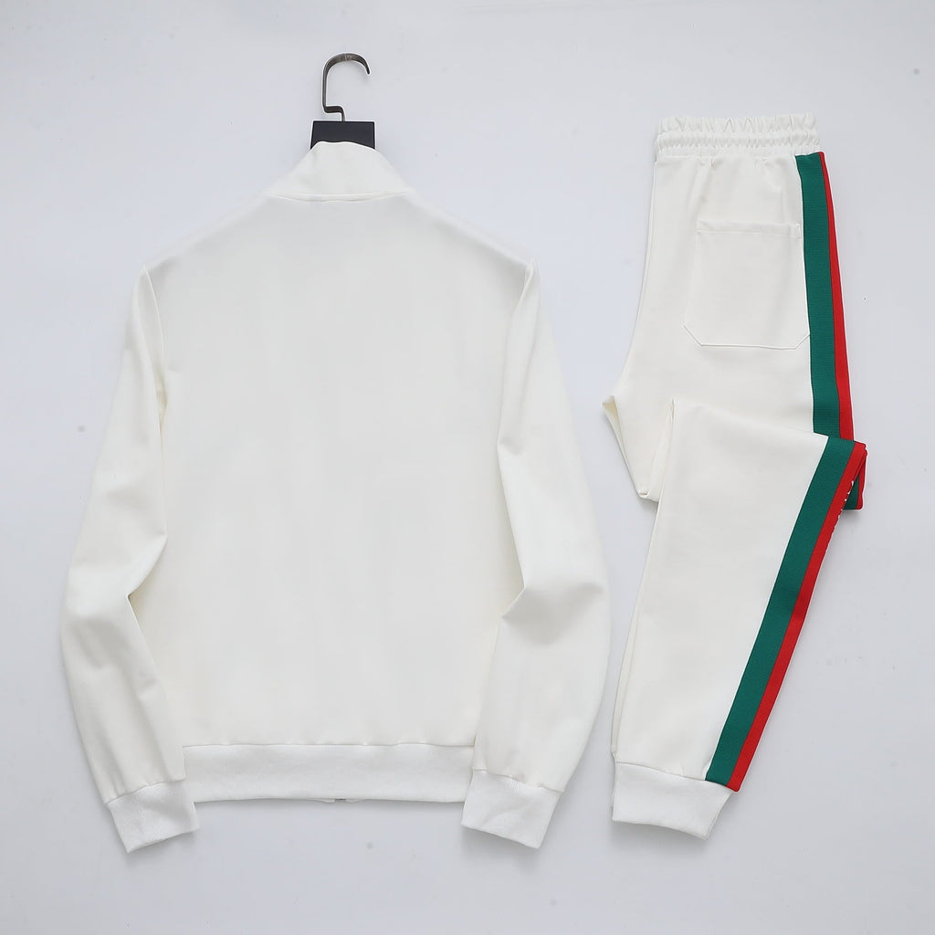 Gucci Web Stripe Tracksuit Set - White Technical Knit Zip Jacket & Pants