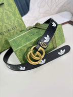 Gucci x adidas GG Marmont Belt Black/White - Gold-Tone Double G Buckle
