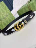 Gucci x adidas GG Marmont Belt Black/White - Gold-Tone Double G Buckle