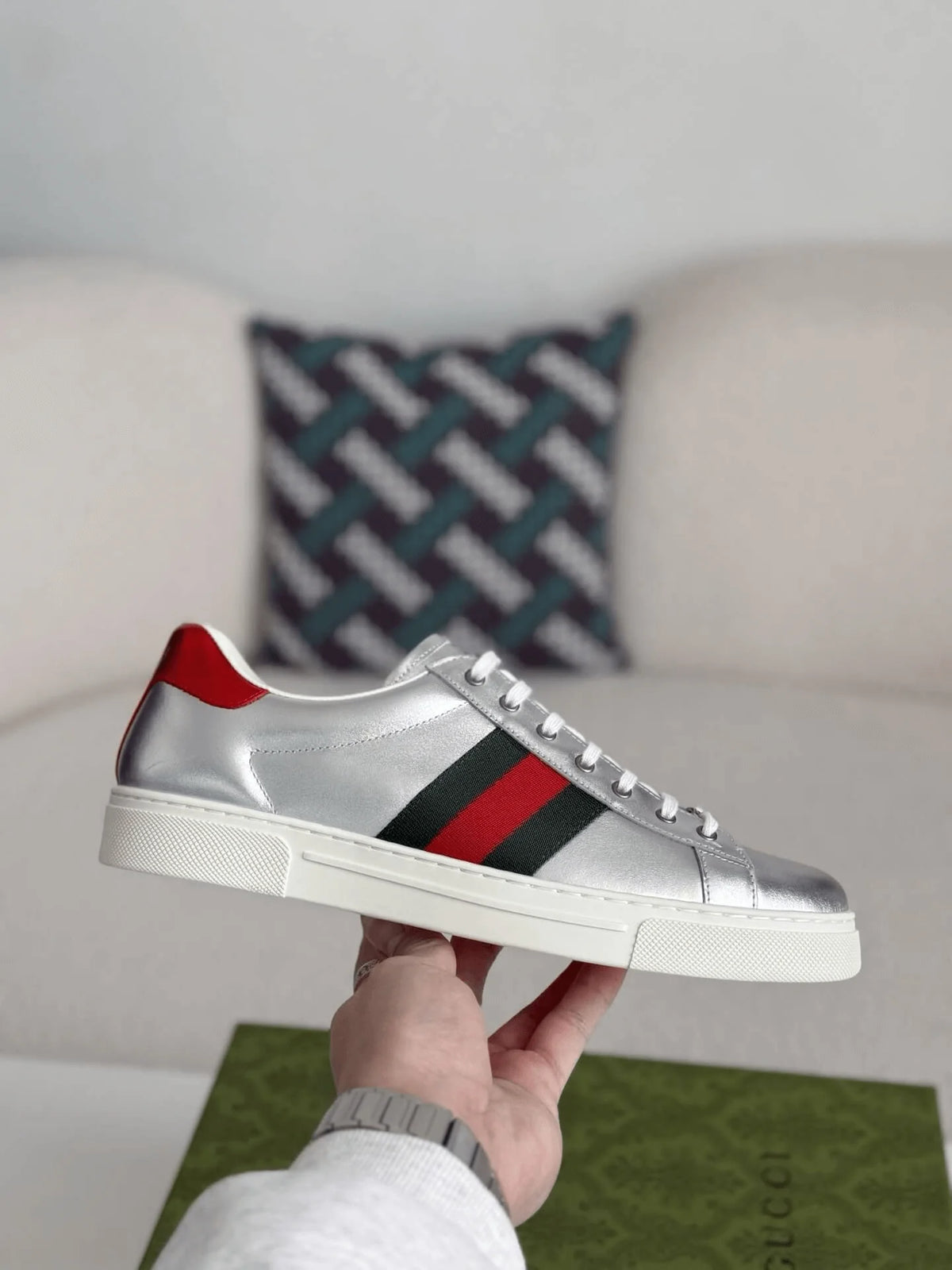 Gucci Ace Sneaker – Metallic Silver Leather