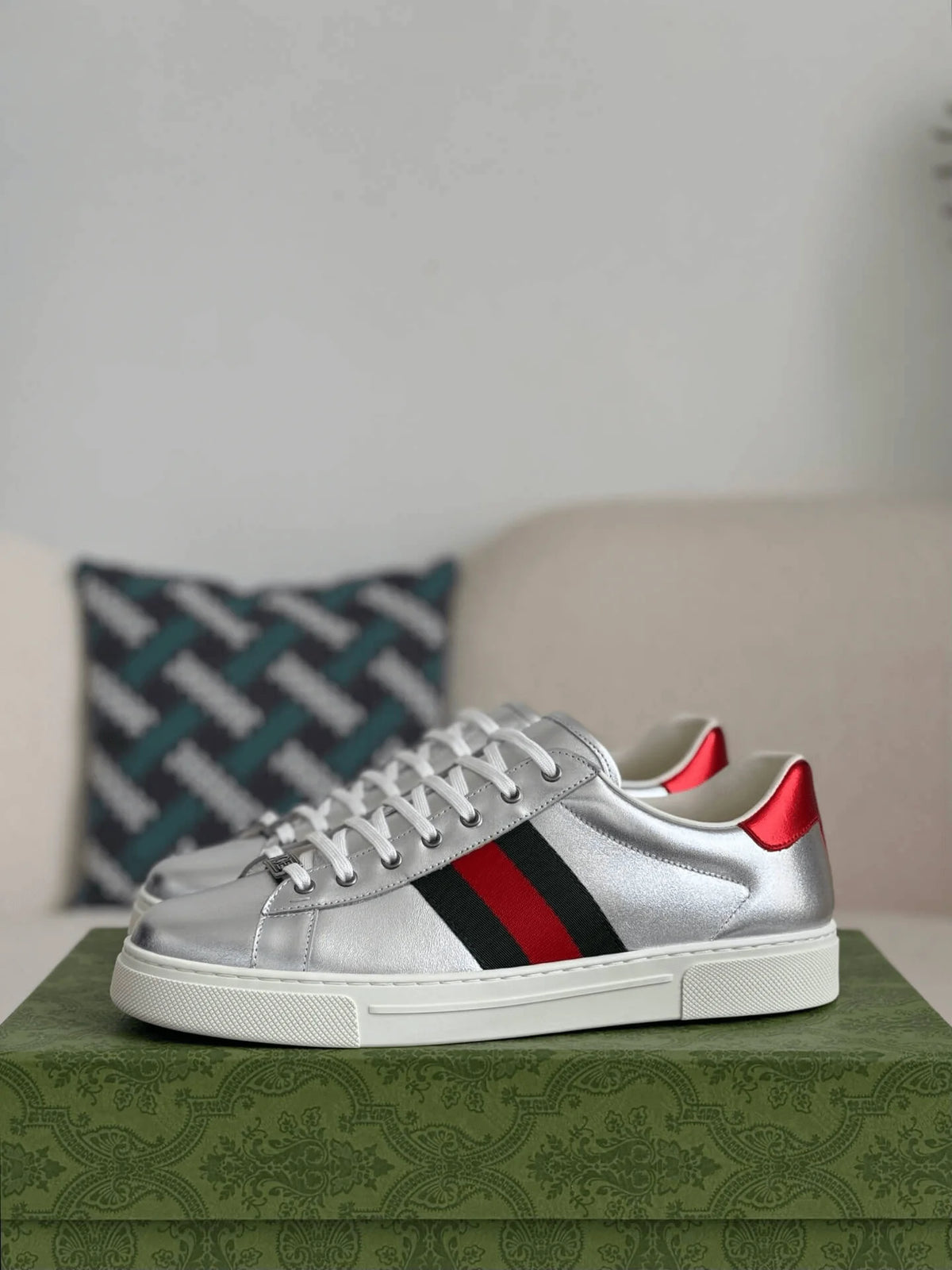 Gucci Ace Sneaker – Metallic Silver Leather