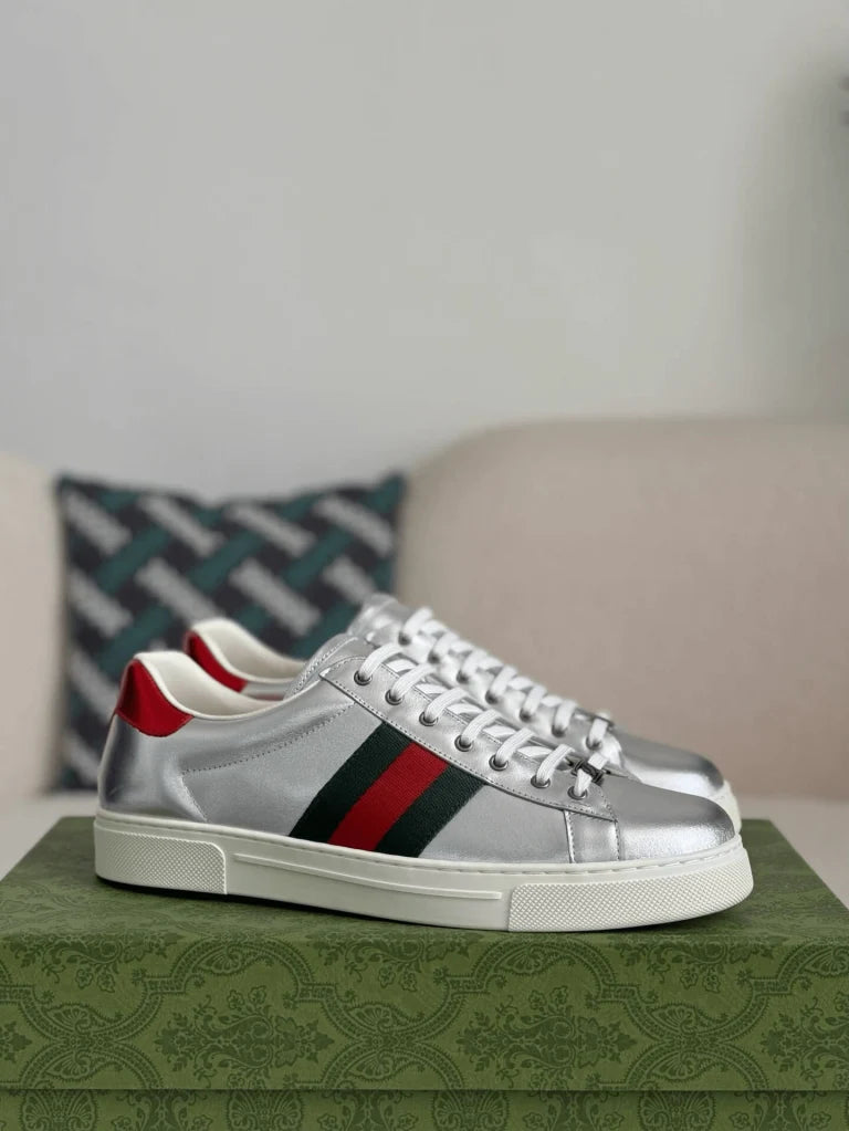 Gucci Ace Sneaker – Metallic Silver Leather