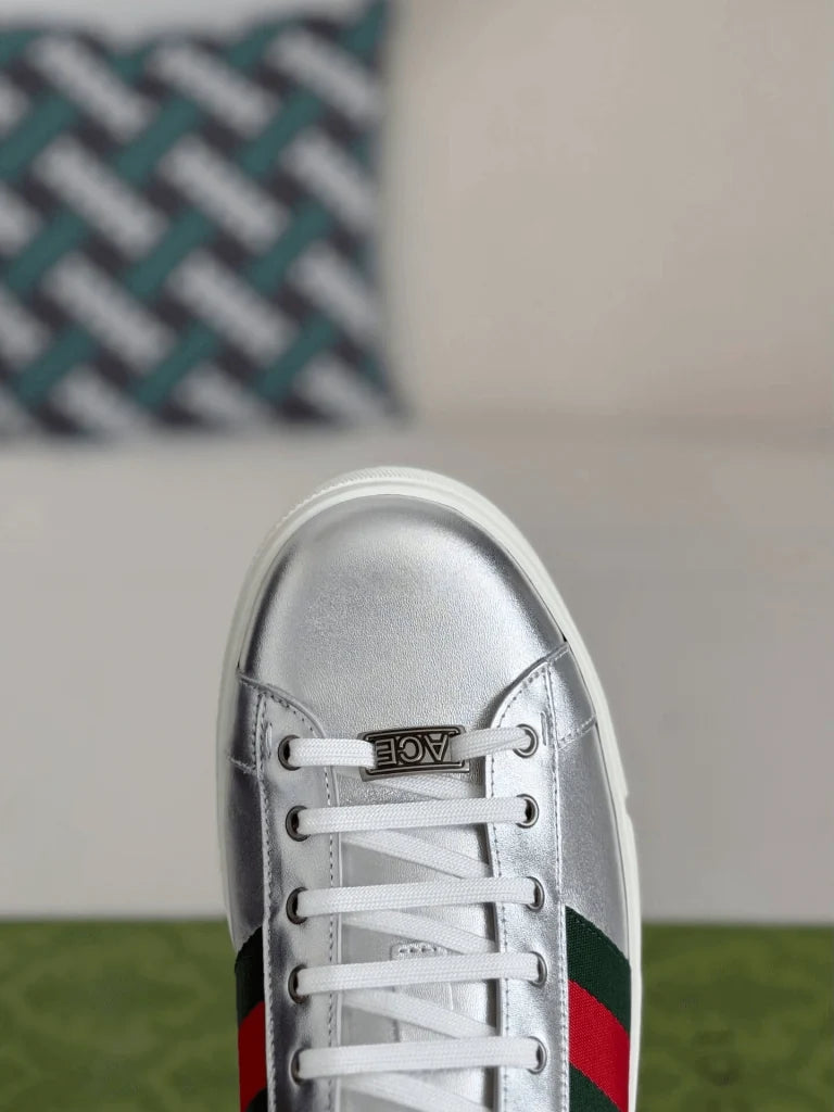 Gucci Ace Sneaker – Metallic Silver Leather