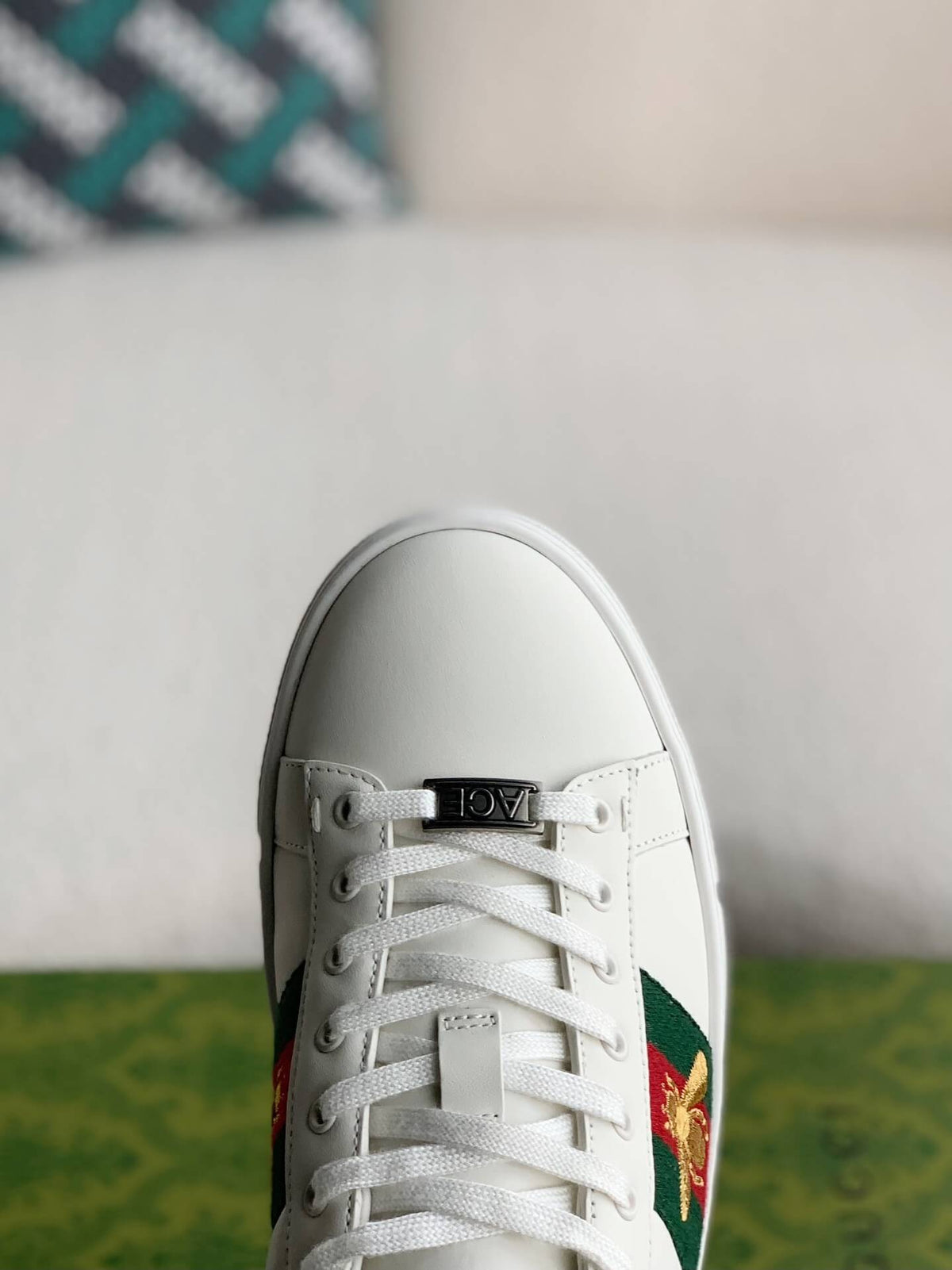 Gucci Ace Sneaker White Leather with Web Stripe and Bee Embroidery