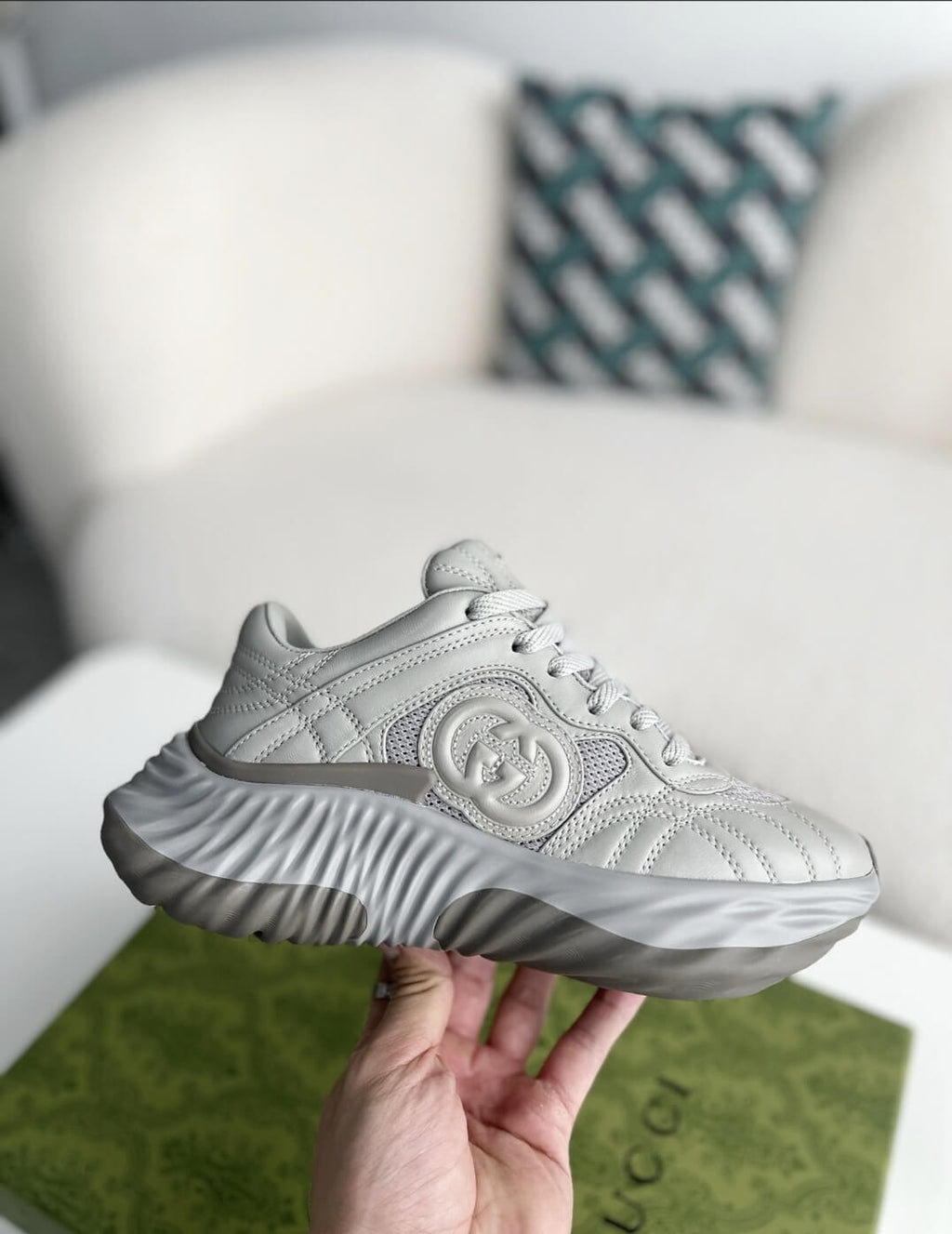 Gucci GG Runner Sneaker – Grey Quilted Leather & Mesh