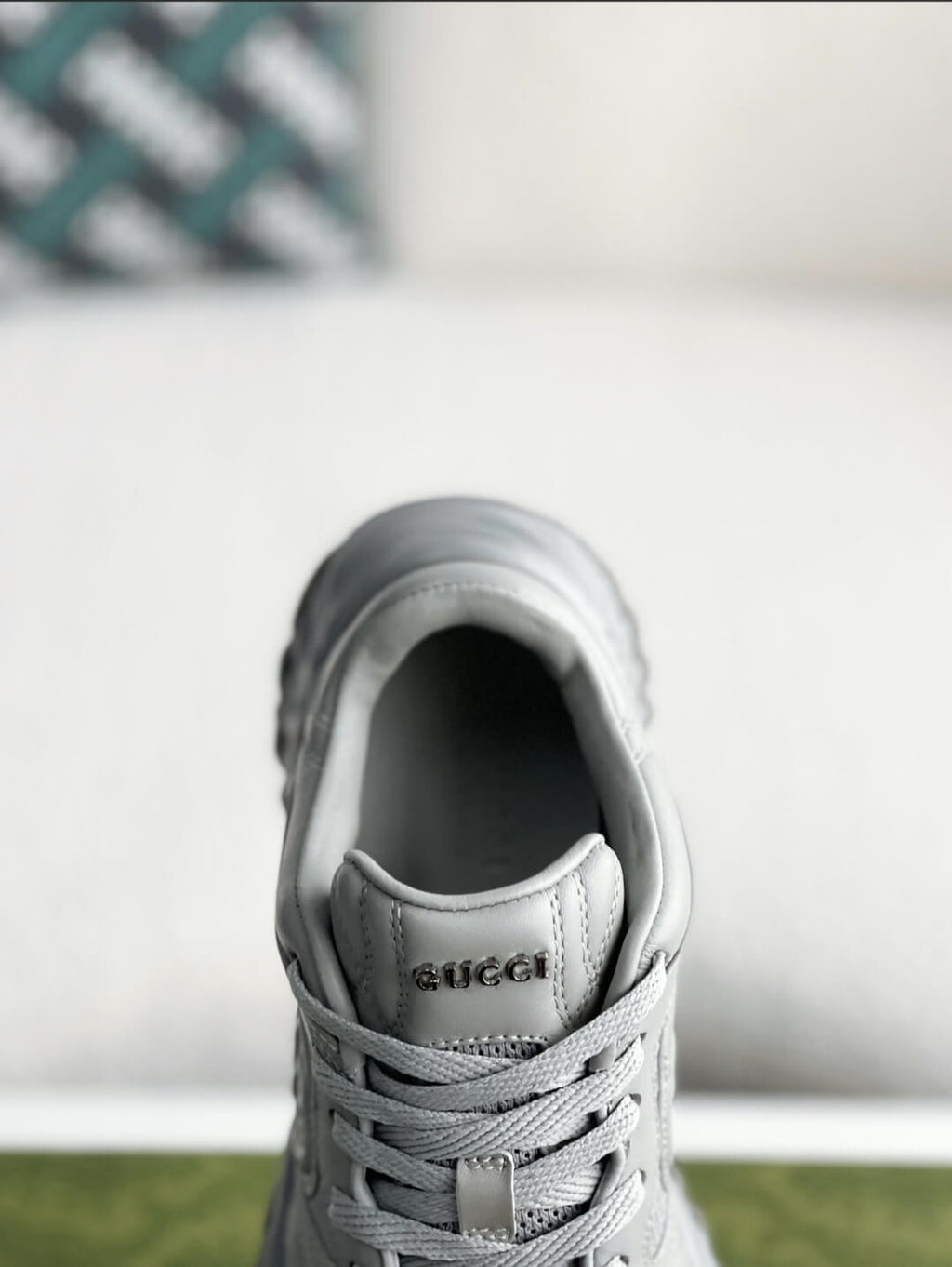 Gucci GG Runner Sneaker – Metallic Silver Leather & White Mesh