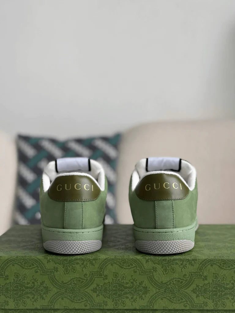 Gucci Low-Top Sneaker – Green Suede & Crystal GG Canvas