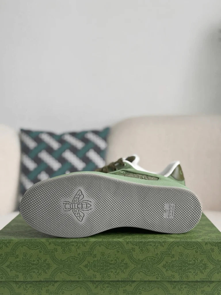 Gucci Low-Top Sneaker – Green Suede & Crystal GG Canvas