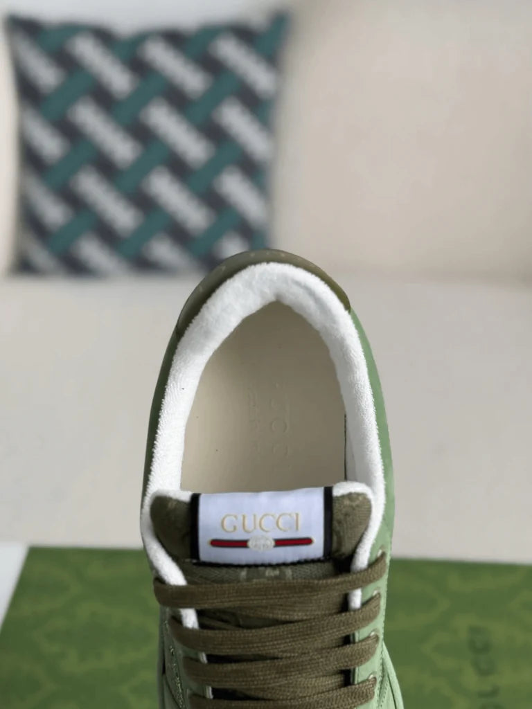 Gucci Low-Top Sneaker – Green Suede & Crystal GG Canvas