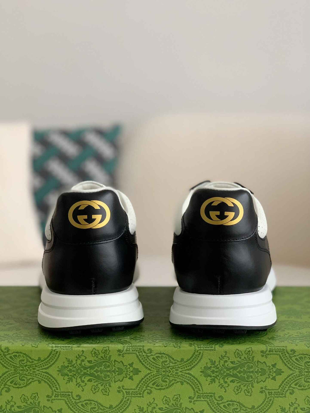 Gucci Mac80 Sneaker – Black & White Leather with Green/Red Web