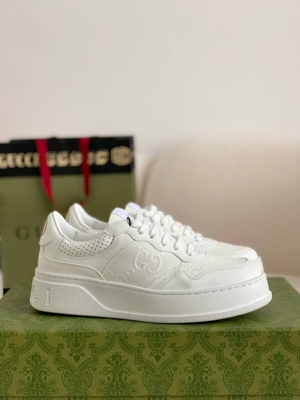 Gucci Mac80 Sneaker – White Perforated Leather with Interlocking G