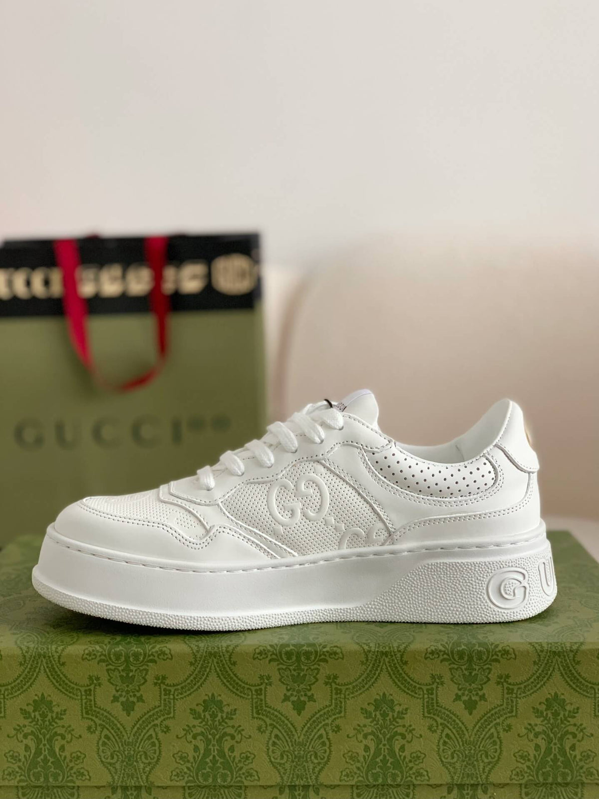 Gucci Mac80 Sneaker – White Perforated Leather with Interlocking G
