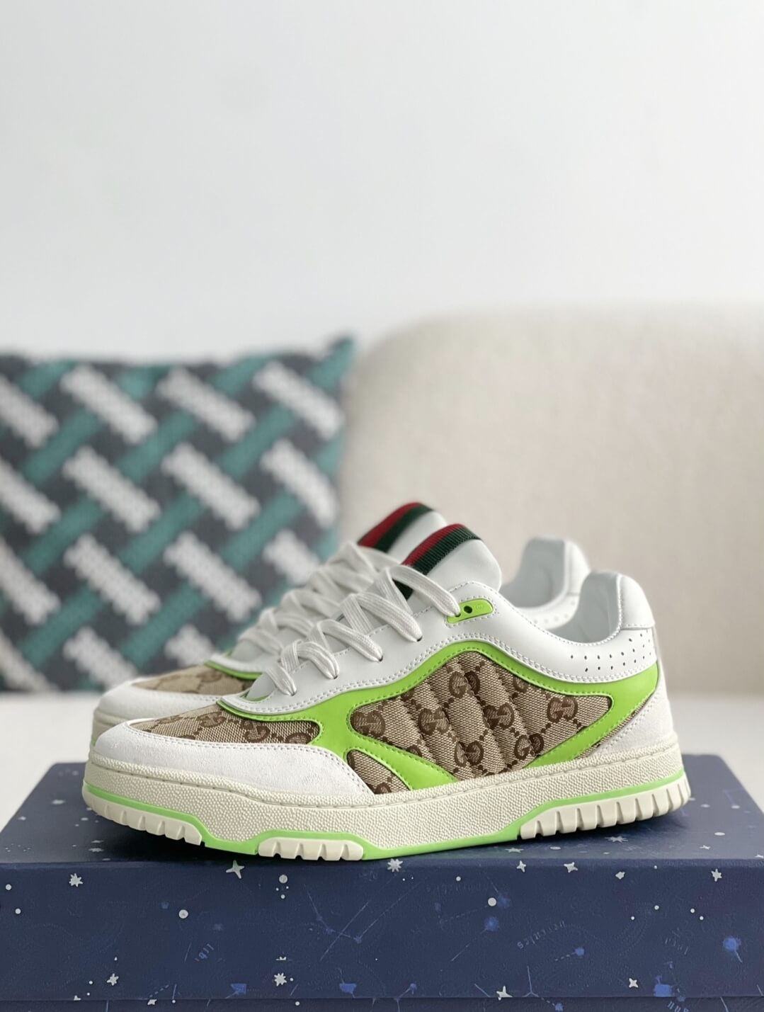 Gucci Mac80 Sneaker – White, Neon Green & GG Supreme Canvas