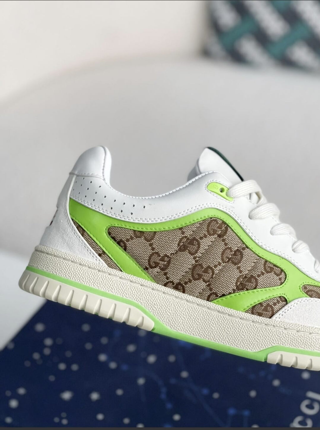 Gucci Mac80 Sneaker – White, Neon Green & GG Supreme Canvas