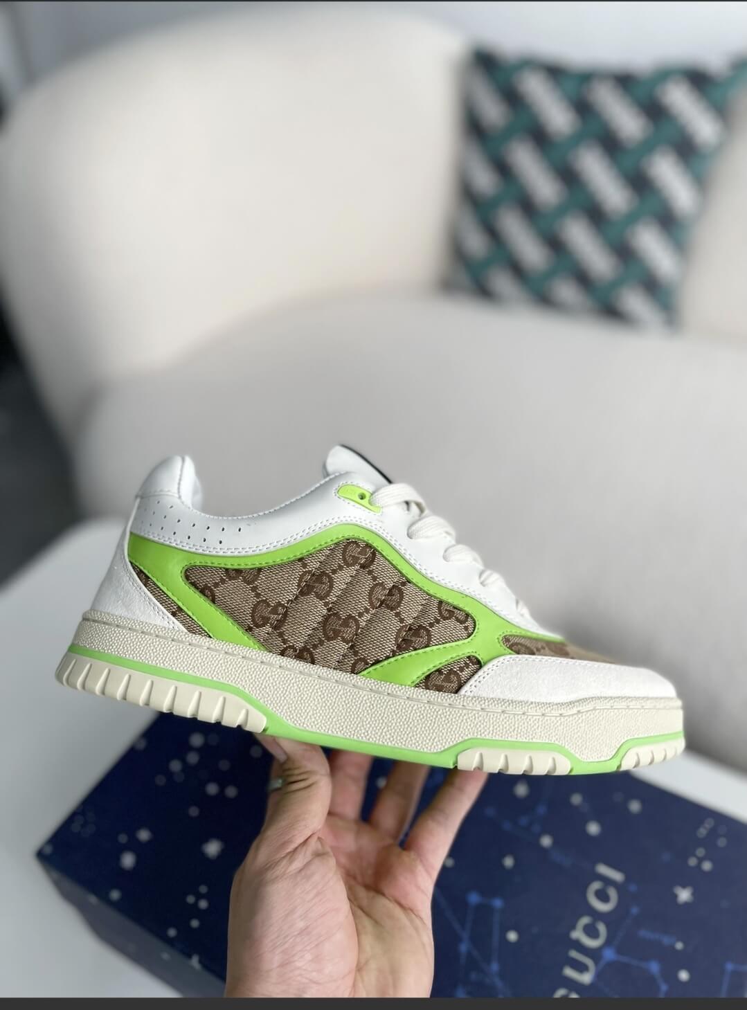 Gucci Mac80 Sneaker – White, Neon Green & GG Supreme Canvas