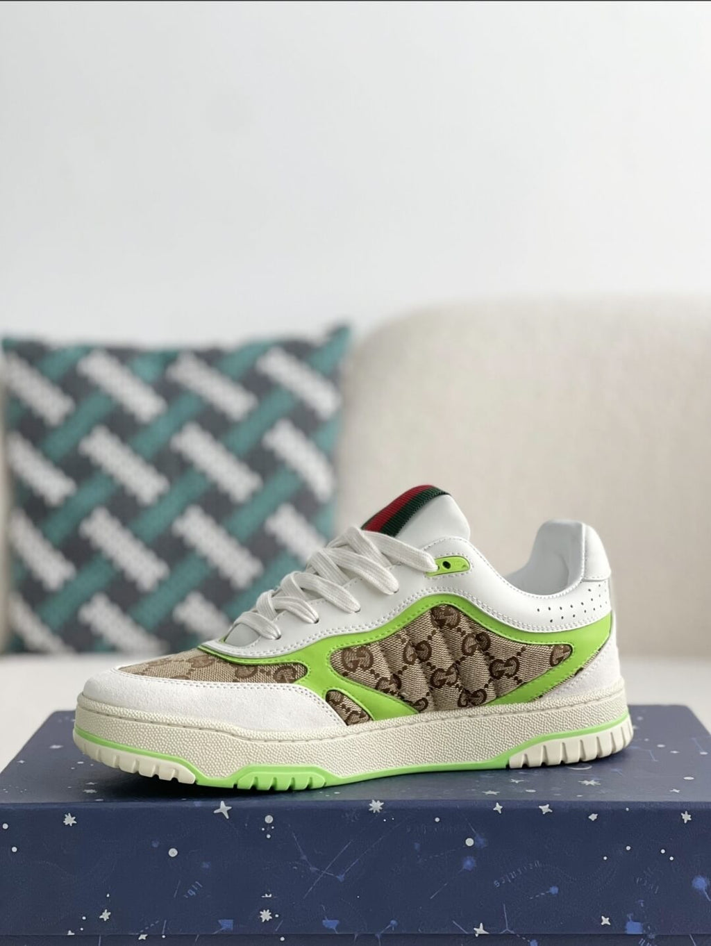 Gucci Mac80 Sneaker – White, Neon Green & GG Supreme Canvas