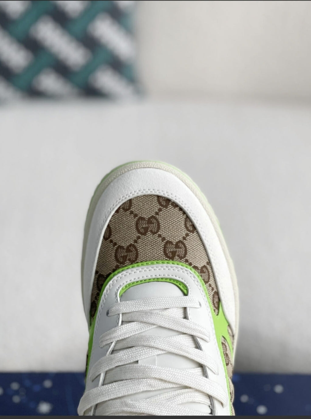 Gucci Mac80 Sneaker – White, Neon Green & GG Supreme Canvas