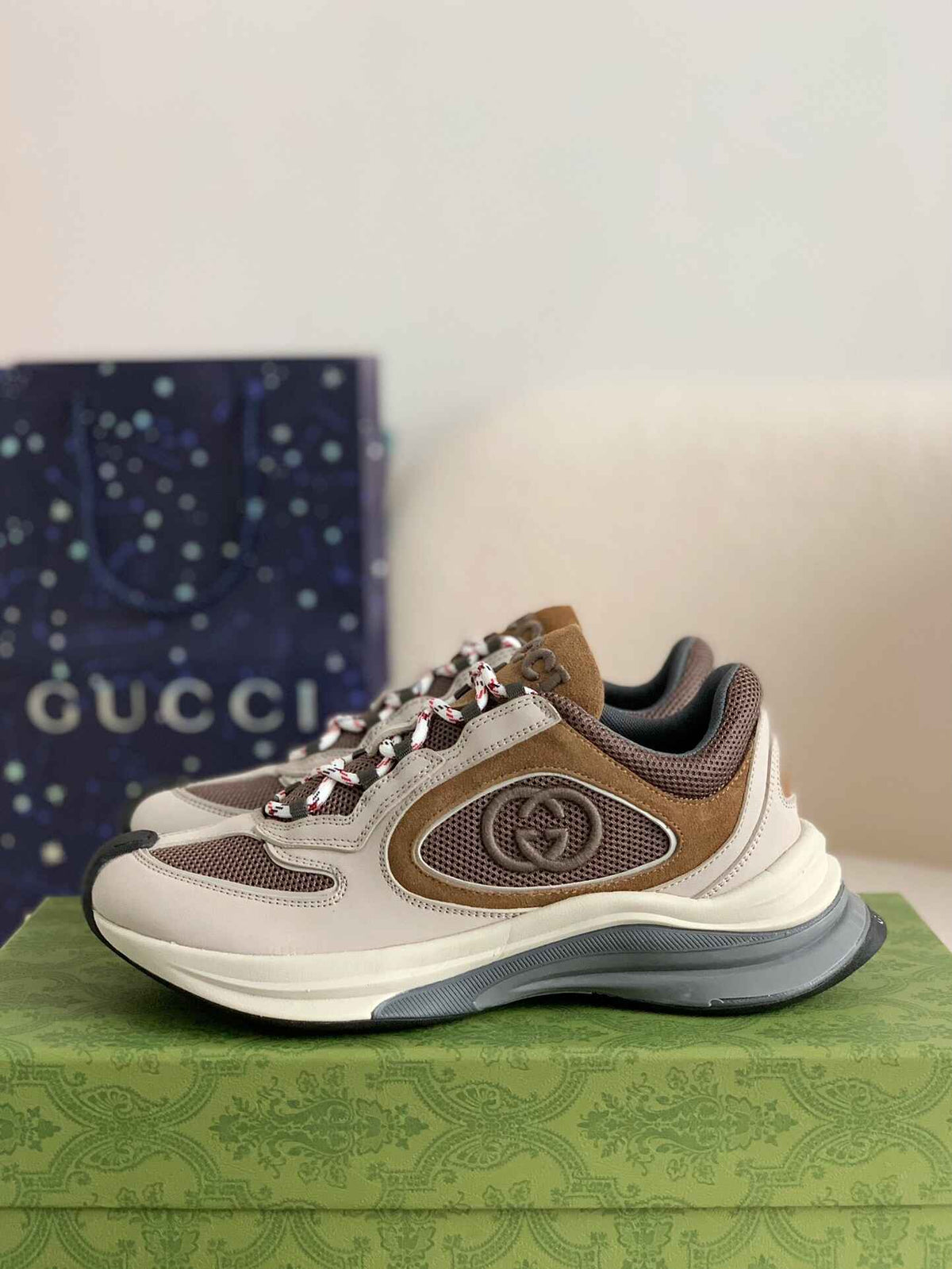 Gucci Men's Runner Sneaker – Beige, Brown & Grey Mesh Leather
