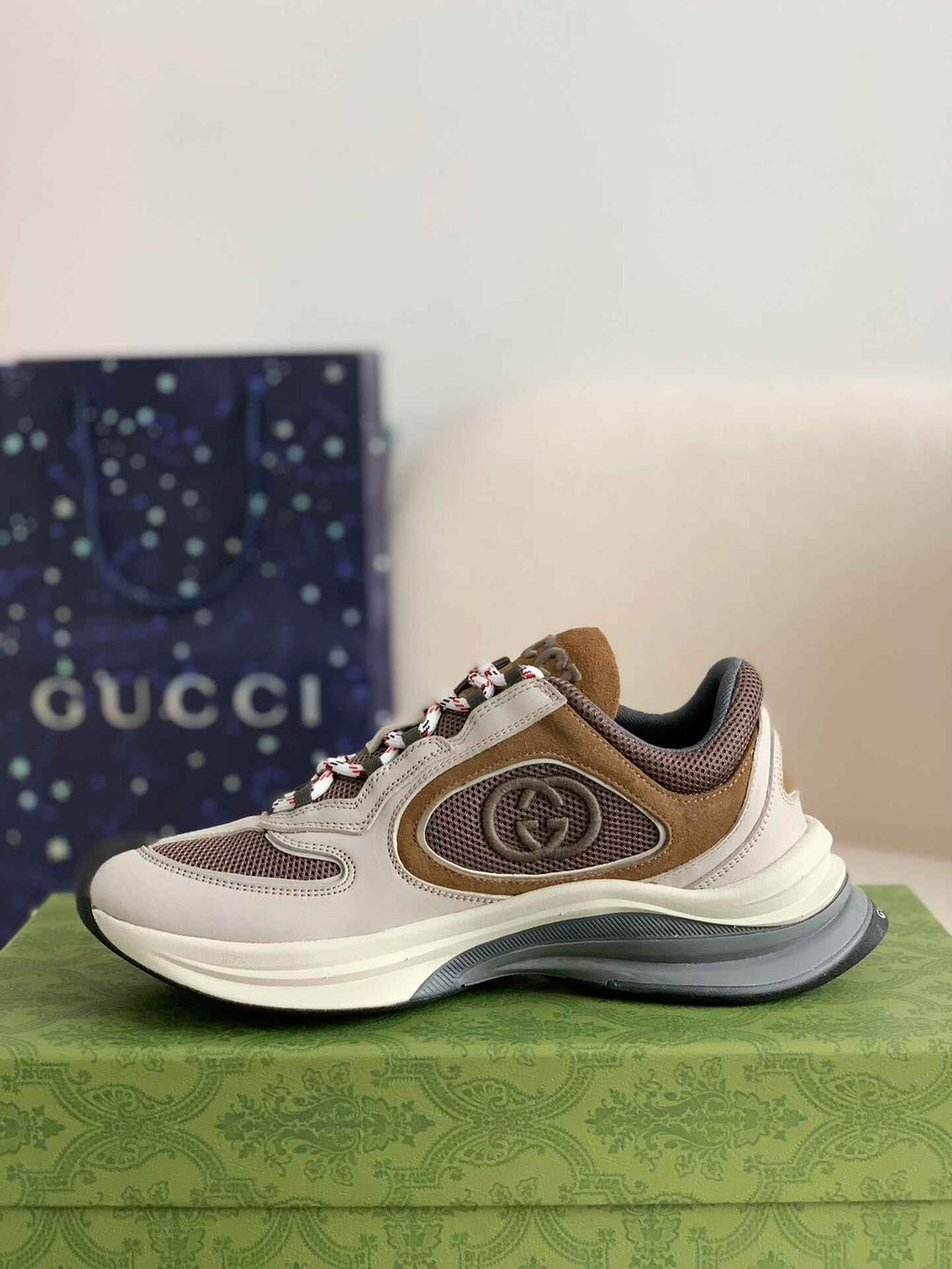 Gucci Men's Runner Sneaker – Beige, Brown & Grey Mesh Leather