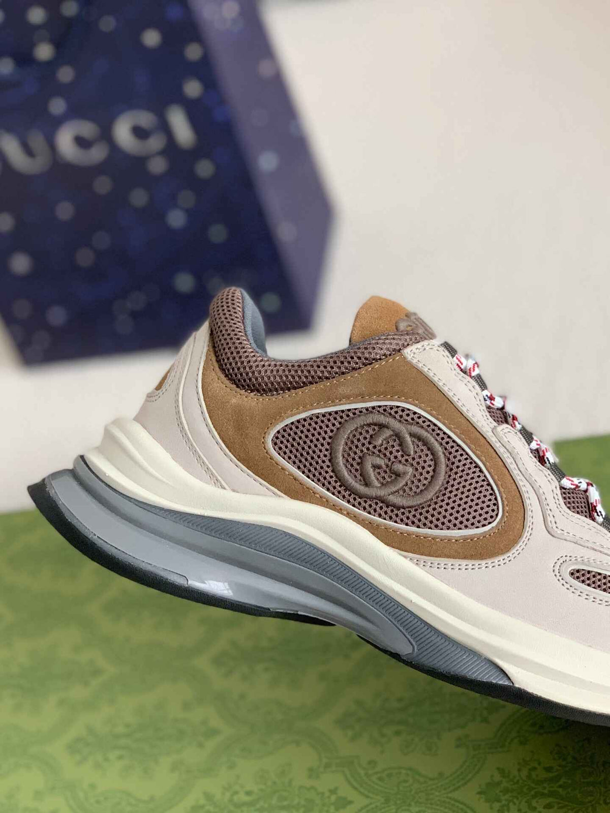 Gucci Men's Runner Sneaker – Beige, Brown & Grey Mesh Leather
