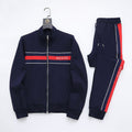 Gucci Web Stripe Tracksuit Set - Navy Blue Technical Knit Zip Jacket & Pants