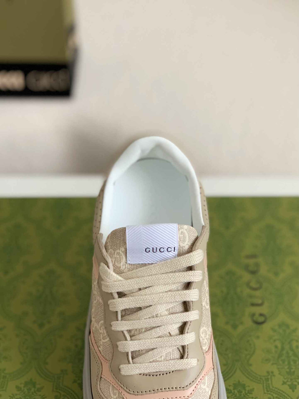 Gucci Re-Web Sneaker – Beige GG Canvas & Pink Leather