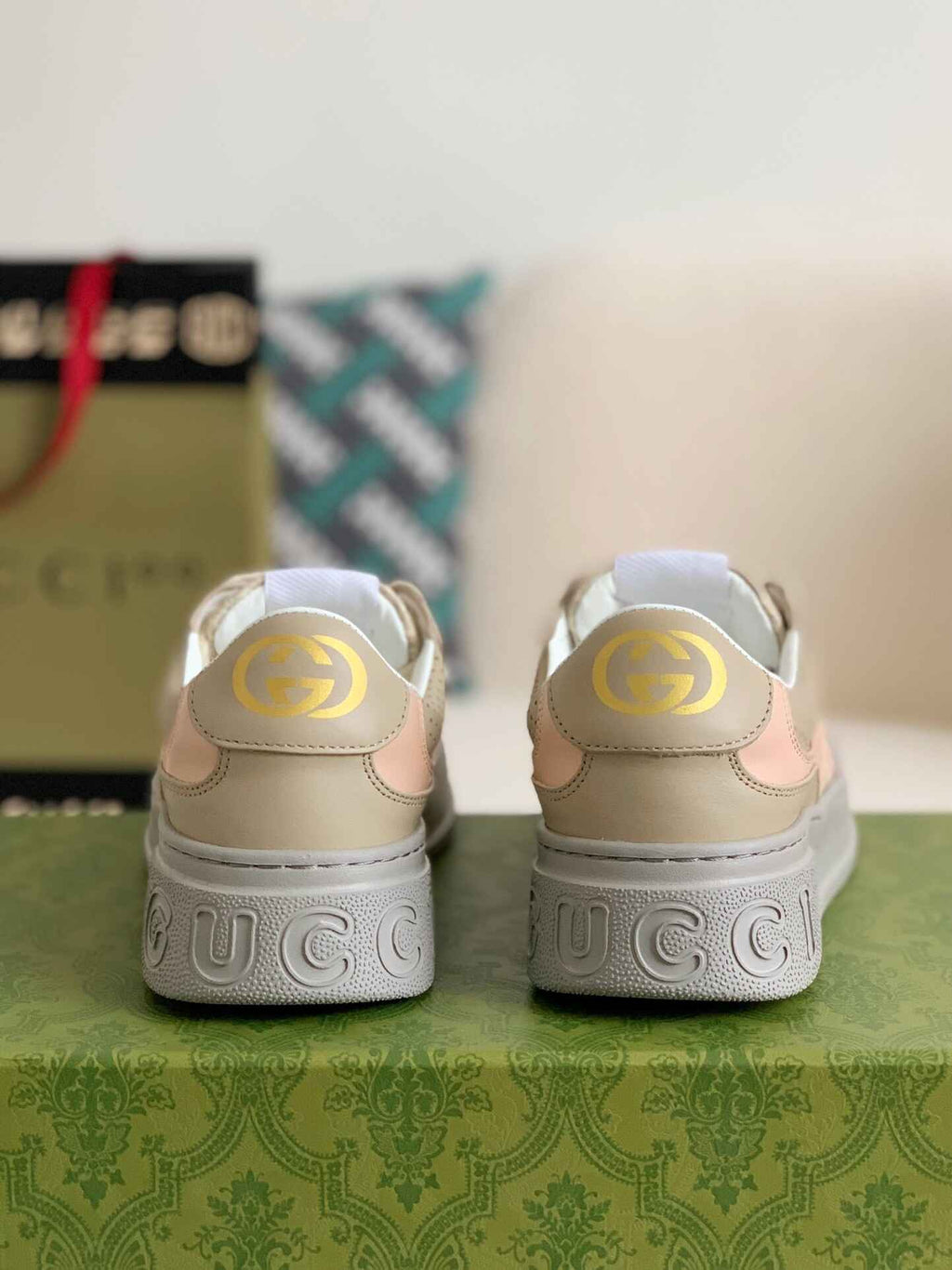 Gucci Re-Web Sneaker – Beige GG Canvas & Pink Leather