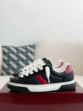 Gucci Re-Web Sneaker – Black GG Embossed Leather with Red & Blue Web