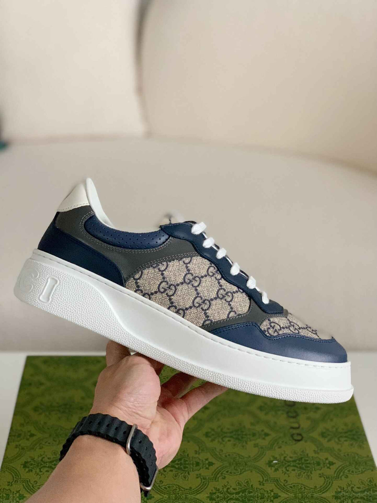 Gucci Re-Web Sneaker – Blue & Beige GG Supreme Canvas