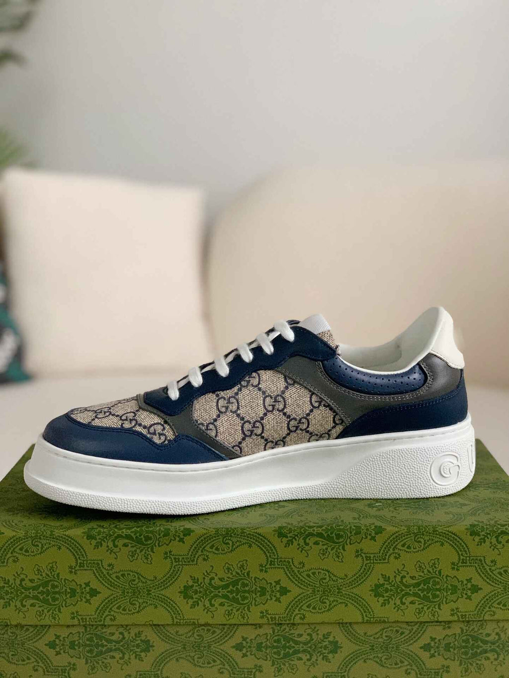 Gucci Re-Web Sneaker – Blue & Beige GG Supreme Canvas