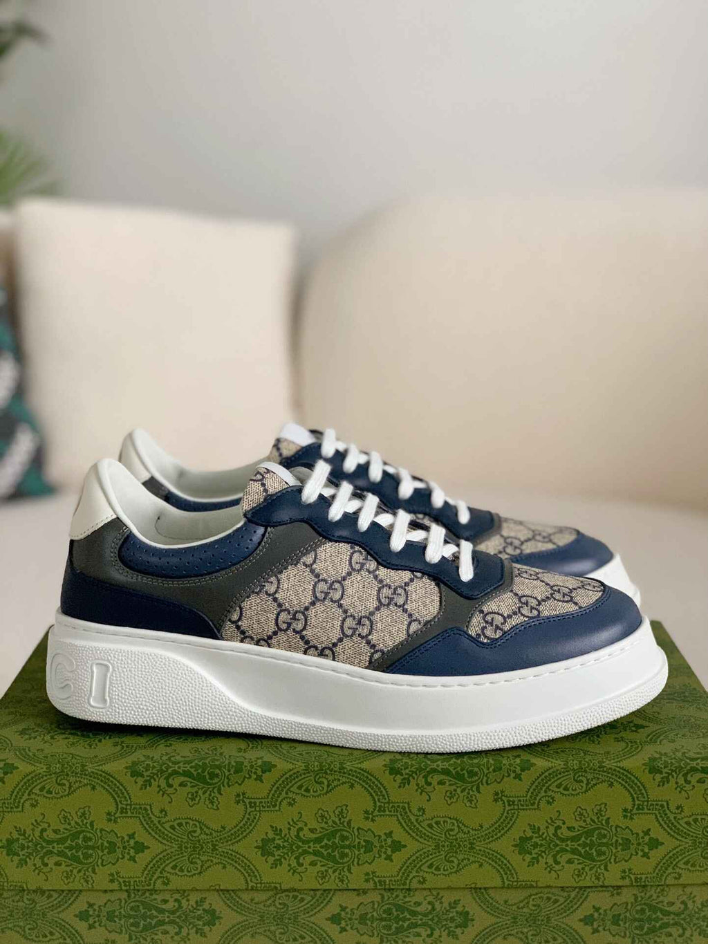 Gucci Re-Web Sneaker – Blue & Beige GG Supreme Canvas