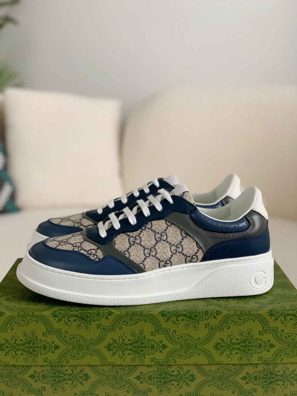 Gucci Re-Web Sneaker – Blue & Beige GG Supreme Canvas
