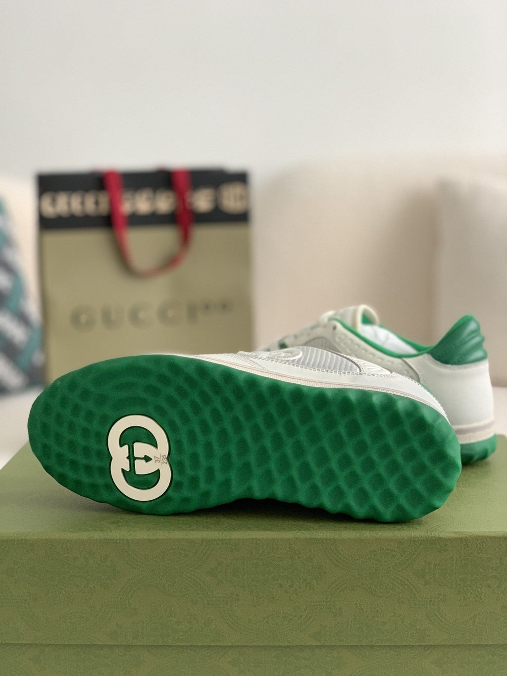 Gucci Re-Web Sneaker – White Leather & Green Mesh