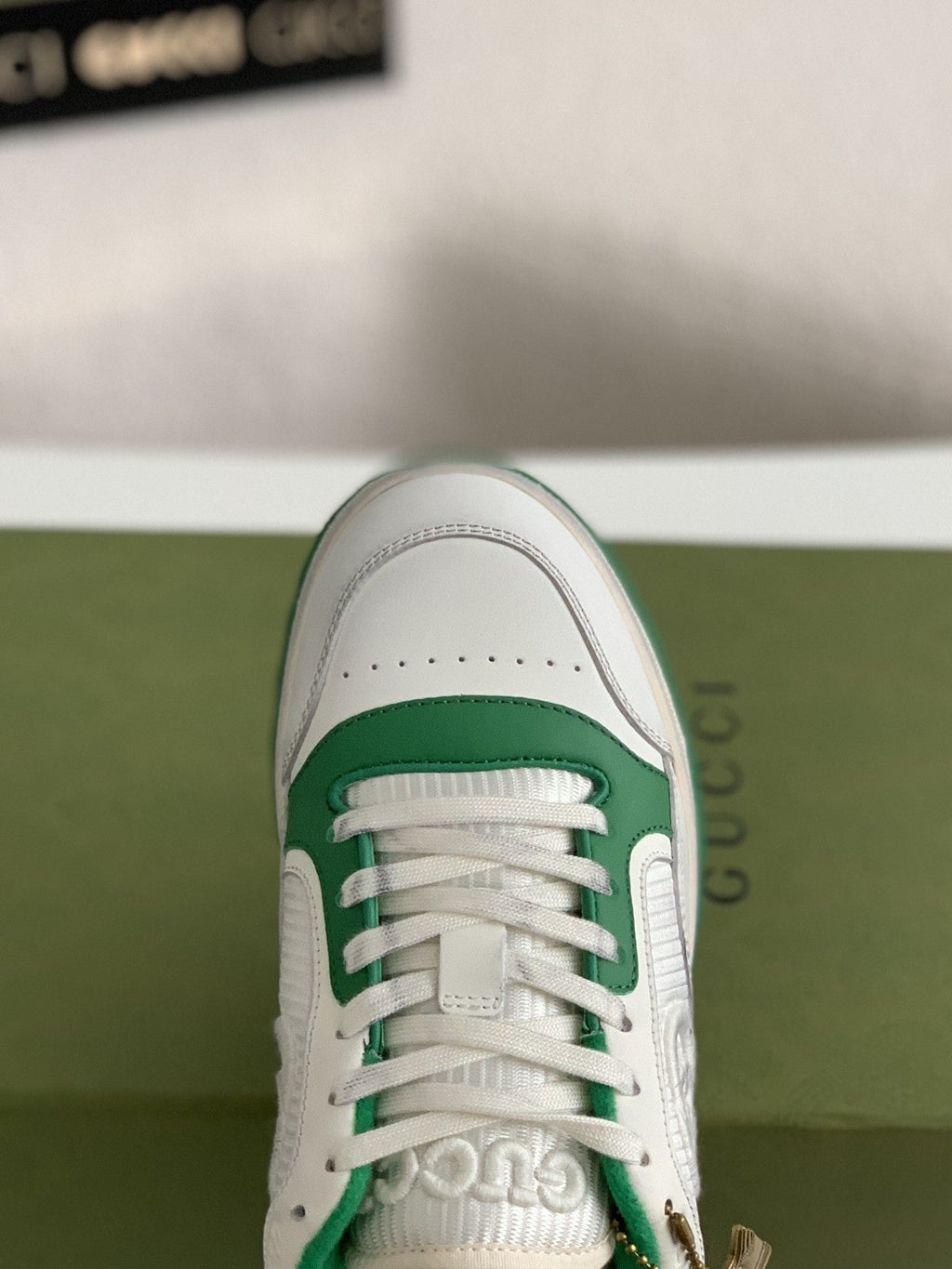 Gucci Re-Web Sneaker – White Leather & Green Mesh