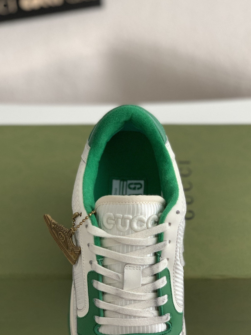 Gucci Re-Web Sneaker – White Leather & Green Mesh