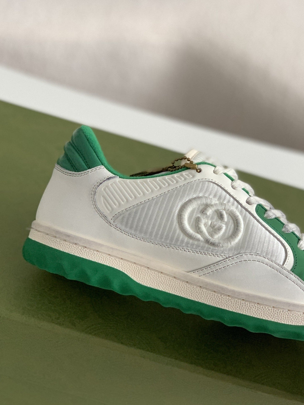 Gucci Re-Web Sneaker – White Leather & Green Mesh
