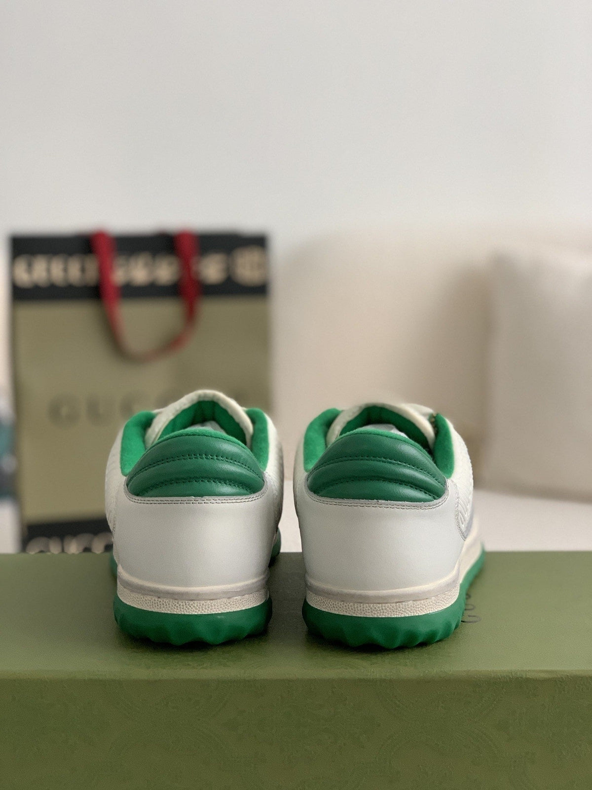 Gucci Re-Web Sneaker – White Leather & Green Mesh