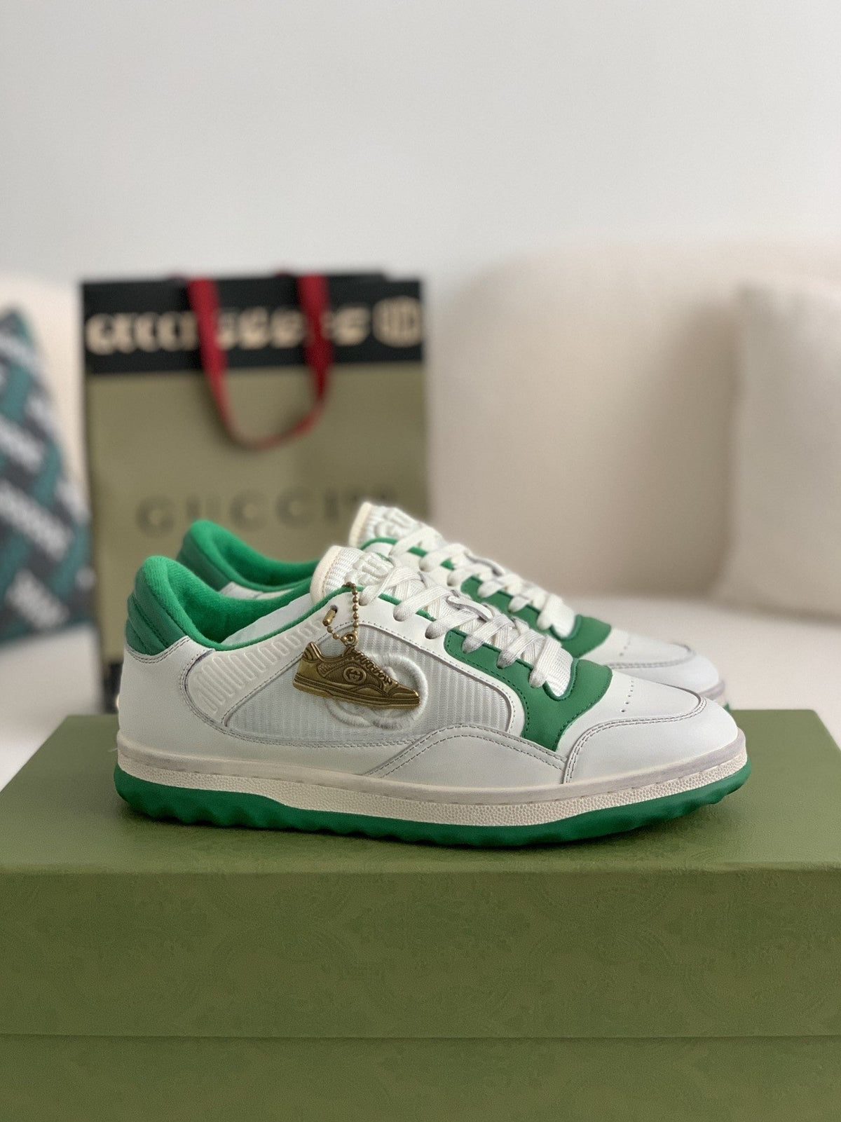 Gucci Re-Web Sneaker – White Leather & Green Mesh