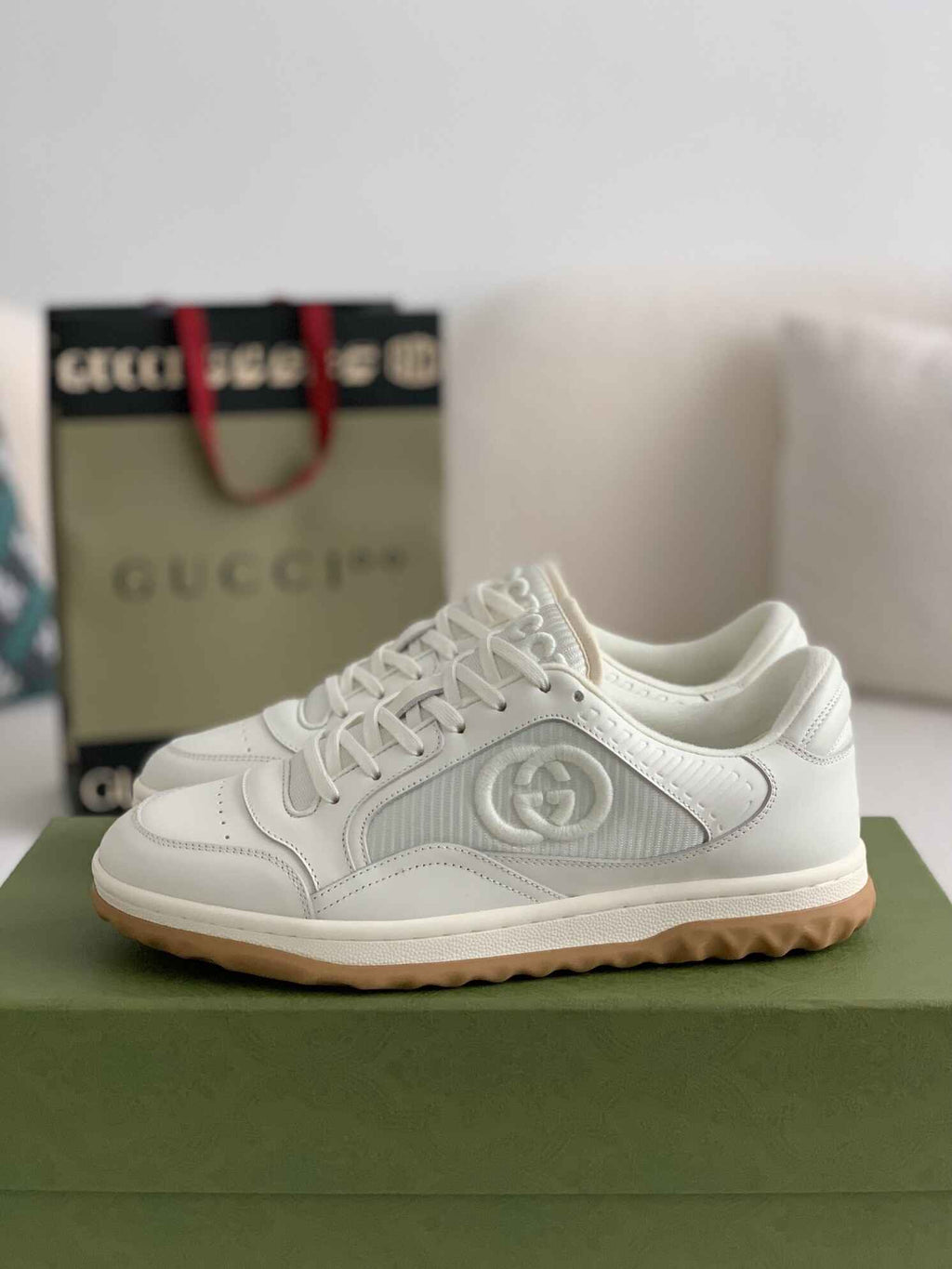 Gucci Re-Web Sneaker – White Leather & Gum Sole