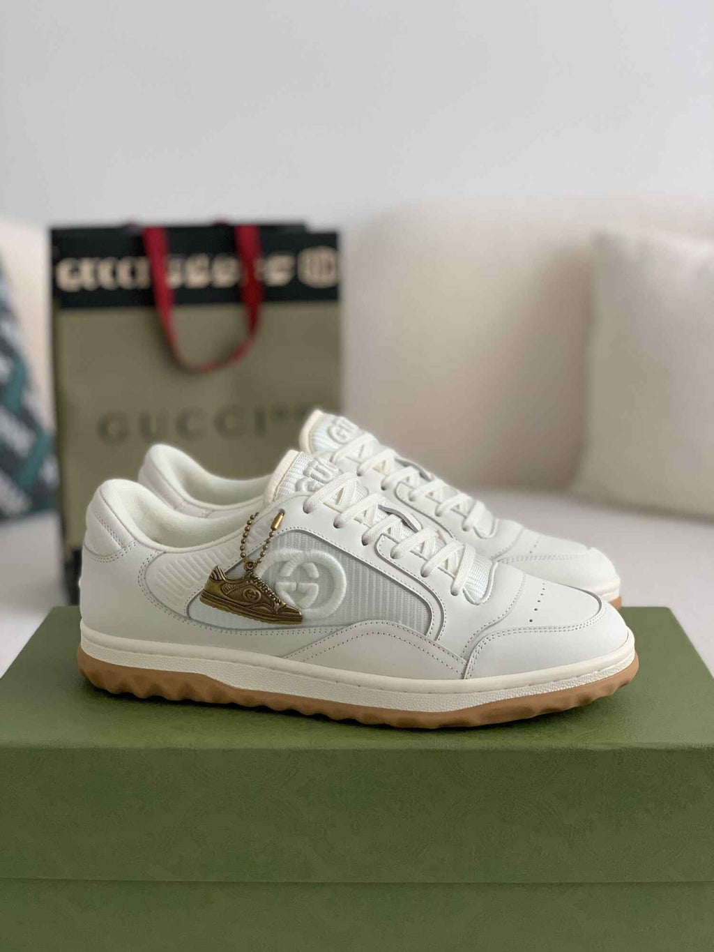 Gucci Re-Web Sneaker – White Leather & Gum Sole