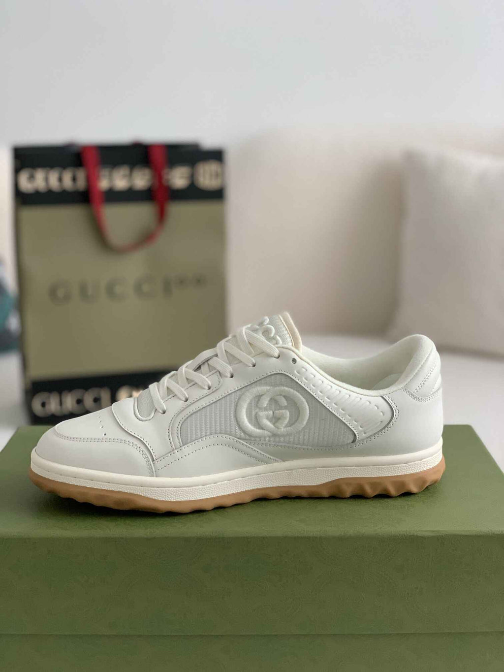Gucci Re-Web Sneaker – White Leather & Gum Sole